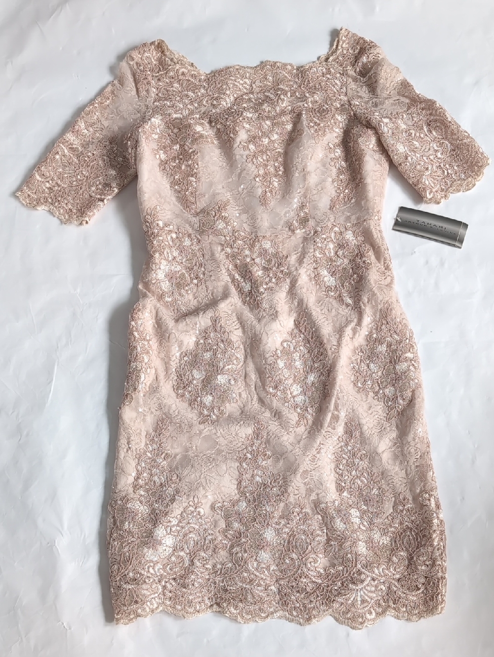 Tahari Women's Elegant Lace Sheath Dress in Blush Pink - 8